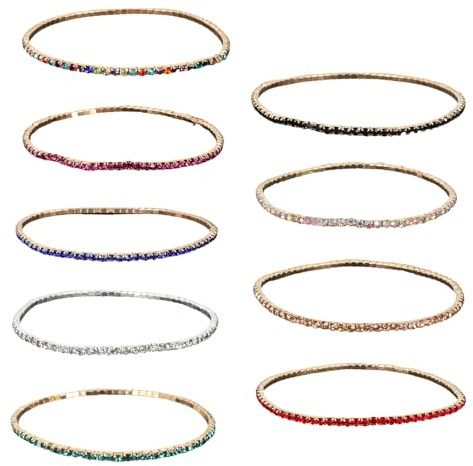 Lot de 9 bracelets élastiques en zircon multicolore avec strass et chaîne pour femmes et filles