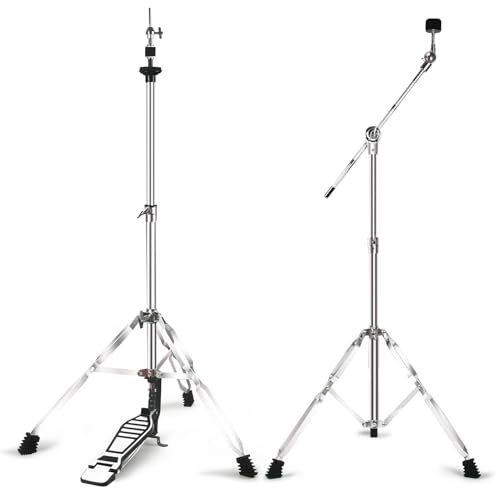 Seteol Hi Hat Stand + Boom Cymbal Stand Set, Dual Braced 3-Leg Adjustable Hi-Hat Cymbal Stand with Smooth Pedal, Adjustable Boom Cymbal Stand for Drum Hardware for Mounting Crash, Ride, Splash Cymbal