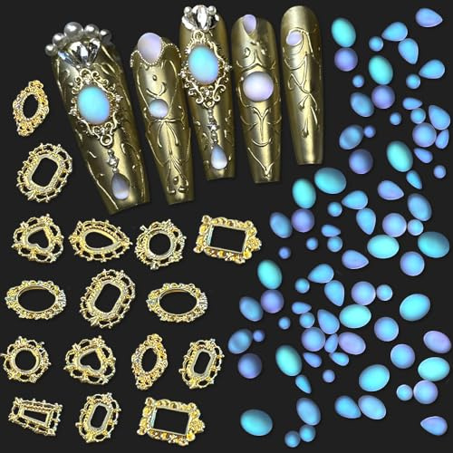 50Stück Mischen Form Größe Transluzent Blaue Tränen Nagel Steine Nail Charms 50Stück Gold Rahmen Charms Nägel Kreisförmig Tröpfchen Nail Crystals Nail Diamonds Strasssteine Nägel Zubehör Nail Art