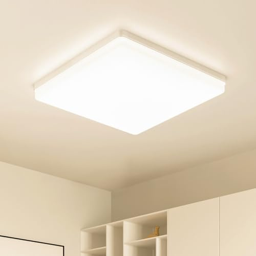 Kuwork Deckenlampe LED Deckenleuchte Flach: 30x30CM 3000K Küchenlampe Lampe Decke 48W, 4800LM LED Lampen Deckenlampen für Wohnzimmer, Badezimmer, Schlafzimmer, Küche, Flur,Büro, Weiß, Quadrat
