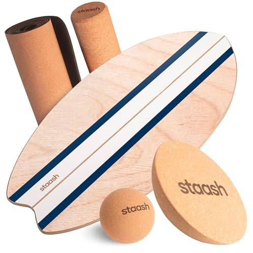 STAASH® Balance Board de Madera – Kit Completo o Starter – Tabla de Equilibrio con Rodillo y Accesorios – Surf, Fitness, Rehabilitación – Adultos y Niños (Azul full kit)