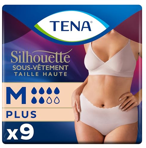 TENA Silhouette Plus Hohe Taille – Einweg-Unterwäsche für Inkontinenz Damen – Höschen für mittlere bis starke Blasenschwäche – Creme – Größe M – 9 Höschen