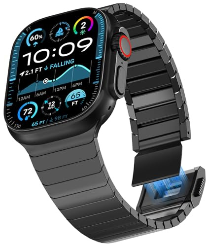 KADES Ersatzarmband Kompatibel mit Apple Watch Armband 49mm 46mm 45mm 44mm 42mm, Titan Metall Armband für iWatch Ultra 3 2 1,Series 11 10 9 8 7 6 5 4 3 2 1 SE, Schwarz mit Magnetverschluss