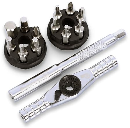 Prestacycle T-Ratchet Pro Tool Set – Compact 3-Way Ratchet Wrench with Extension Bar & 12 S2 Steel Bits – Reversible Thumb-Wheel Torque Ratchet for Bike & Workshop – 60Nm Rated