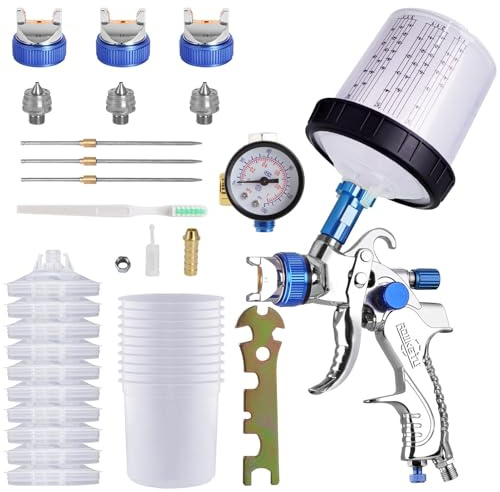 HVLP Air Spray Gun med 600 Ml Kopp, Bärbar Justerbar Ventil Pneumatisk Färgspray Handhållen Färgsprut för Hemhusmålning Bil (Blå)
