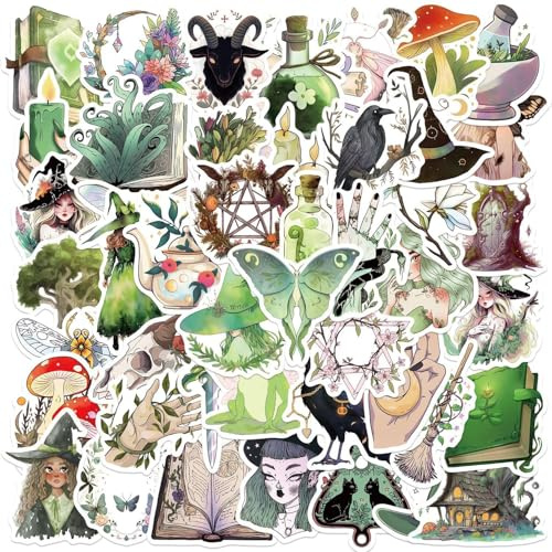 50 PCS Witch Graffiti Stickers Set, Anime Forest Witch Sticker, Vinyl Waterproof Sticker, Magic Aesthetic Sticker for Scrapbooking, Laptop, Planner, Computers, Mobile Phones, Stickers Aesthetic Witchs