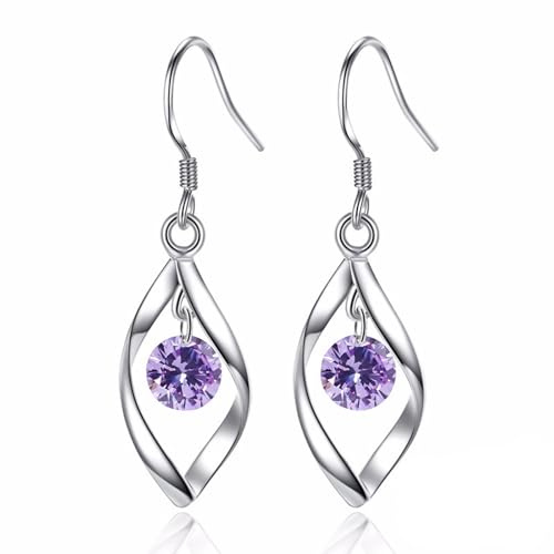 Zolkamery Schmuckset Silber 925, Twist Halskette & Ohrringe Ohrhänger Set | Sterling Haken Damen Schmuck Set Silberkette & Ohrringe Hängend mit AAAAA Zirkonia für Mädchen Frauen
