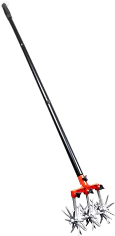 KINEDOO Garden Lawn Weed Rotary Cultivator Tool Hand Tiller Long Handle Cultivator for Aerating, Weeding, Planting and Mixing or Reseeding Grass Lawn Tiller Total and Fertilization