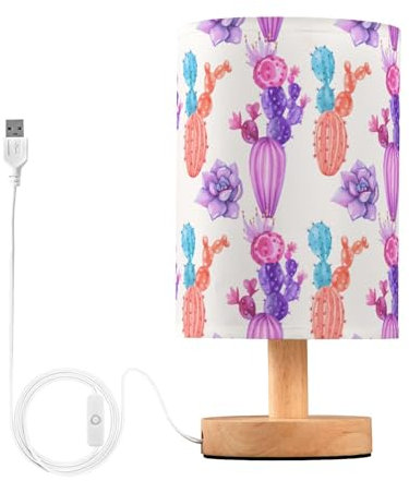 Sevdomey Lampada da comodino a forma di cactus, con porta USB, non necessita di lampadina, luce LED calda per camera da letto, soggiorno, ufficio, lampada da comodino per lettura, studio, decorazione