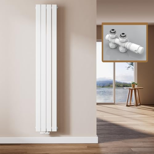 EMKE Design Heizkörper Schmal Hoch, 1800x304 mm Vertikal Flachheizkörper mit Mittelanschluss, Einlagig Weiß Paneelheizkörper Wandheizkörper für Bad, Schlafzimmer & Wohnzimmer, 559W
