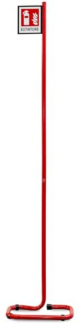 Piantana Portaestintore Universale | Acciaio Verniciato Rosso | Base Stabile | Montaggio Senza Viti | Supporto per Estintori di Ogni Tipo | Capacità | Con Cartello in Forex