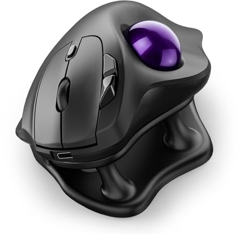 Nulea M511 Wireless Trackball Mouse, Rechargeable Ergonomic Thumb-Control Mouse with Tilt Stand, Smooth & Precision Tracking, 3 Device Connection (Bluetooth or USB Receiver), for PC/Mac/Laptop-Purple
