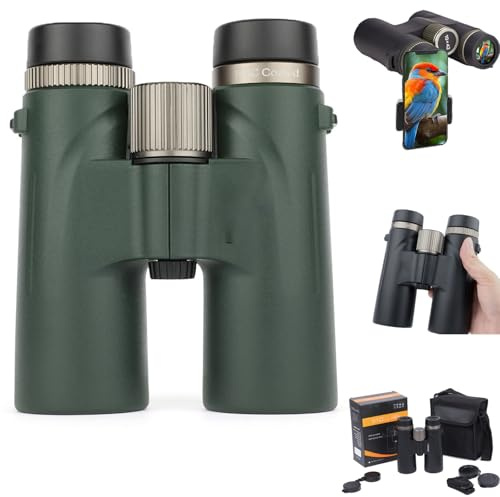 Fernglas 12x42, Hd Feldstecher Ferngläser Mit Bak4 Prisma Fmc Objektiv, Binoculars Professional, Scharfe Details Offenbaren, Wasserdicht, Auch Brillenträger Geeignet (Green)