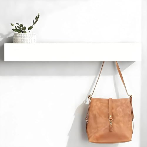 HSUYUN Wandgarderobe mit Ablage, Versteckte Wandmontage Kleiderhaken Wand, 60cm Garderobenhaken, Wandgarderobe Weiß mit 7 Haken für Wohnzimmer, Flur und Schlafzimmer
