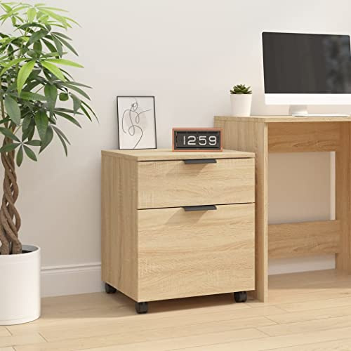 QJBSAVVA Rollcontainer Aktenschrank Sonoma Eiche 45x38x54 cm mit 4 Rollen stabil Holzwerkstoff für Büro Küche Wohnzimmer und Flur