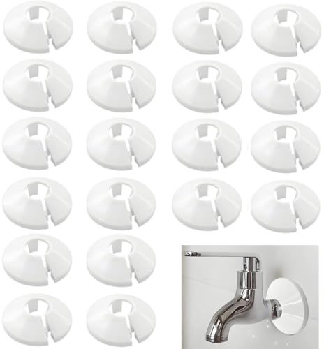 HARY 20PCS Radiator Pipe Covers White, 15mm Pipe Covers, Snap-On Radiator Pipe Collars, No Glue Easy Fit 4.5cm Wide Trim Rings, PVC Pipe Cover for Copper Pipes, Central Heating Pipe Decoration