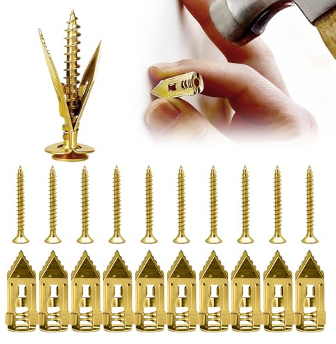 Self Drilling Metal Drywall Grip Anchors and Screws Set, Heavy Duty No Drill Wall Drywallgrip Expansion Anchors Screws Kit, No Pre-Drilling for Shelves Furniture Frames, Holds 100+Lbs (10, Size 1)