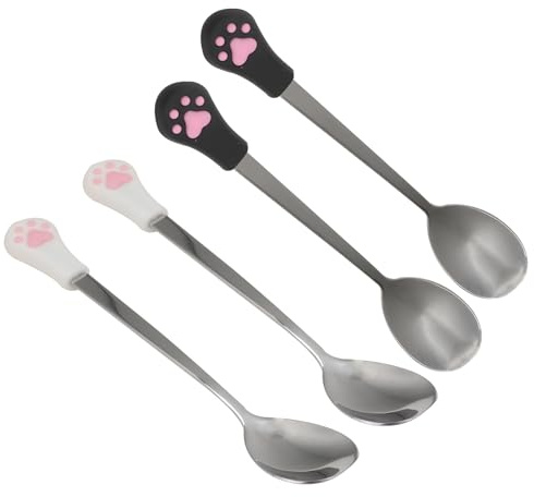 LIGHTAOTAO Dog Cat Spoon 4Pcs Stainless Steel Pet Food Spoon Set Resistant to Cracking for Daily Pet Feeding