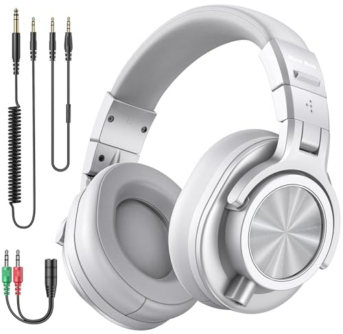 New Bee Cuffie over-ear cablate, cuffie da studio con driver da 50 mm e jack da 6,35 mm e 3,5 mm, cuffie DJ per monitor da studio e mixing, chitarra DJ, amp, podcast, pianoforte, tastiera, argento