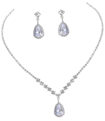 YARNOW Conjunto de Gargantilla y Pendientes Lágrimas de Ángel en Aleación y Strass, Joyería Segura y Duradera para Fiesta y Año
