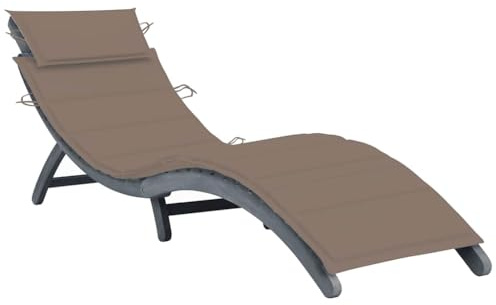 Tonture Sonnenliege mit Auflage Grau Massivholz Akazie, klappbar, verstellbar, ergonomisch, wetterfest, mit Polster für Terrasse, Balkon, Garten, Pool, Outdoor Relaxliege Rollliege Deckchair