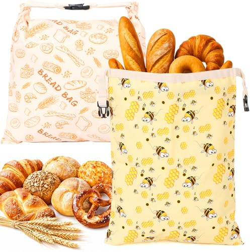 2 stycken brödpåsar med bivax, återanvändbar brödpåse för att hålla fräschheten 43 cm x 33 cm, brödväska med dragkedja och bärhandtag, bivaxpåse för bröd, surdegbröd, bakverk (vete + bin)