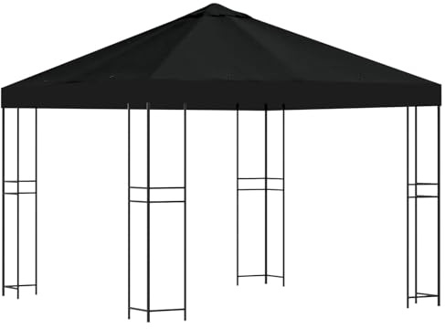 Nqyjm Tenda per feste a padiglione 3 x 3 m, nero, poliestere e acciaio, 190 GSM, tenda a padiglione da giardino, stabile, per spiaggia, matrimonio, campeggio, LH1A