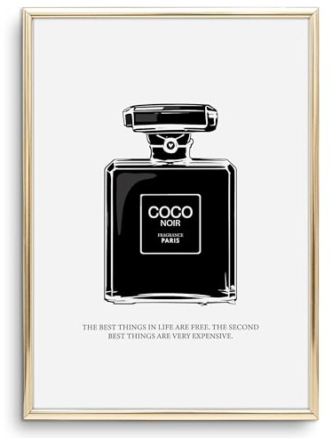 Tales by Jen Kunstdruck, Sprüche Poster: Coco Noir Perfume Bottle Illustration | Stilvolles Premium Poster auf hochwertigem Papier | Moderne Wand Deko, Schwarz Weiß Home Interior | Ohne Bilderrahmen