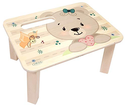Hess Holzspielzeug 30274 - Fußbank aus Holz für Kinder, Serie Bär Nature, handgefertigt, ca. 33 x 24,5 x 17,5 cm groß, zum Sitzen und als Erhöhung beim Stehen