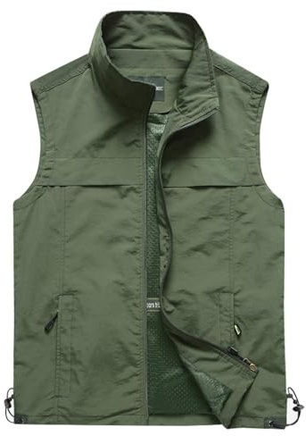 Gihuo Men's Causal Lightweight Outdoor Vest Quick Dry Outdoor Multi Pockets Travel Safari Fishing Vest (Medium, Style3-Army Green)