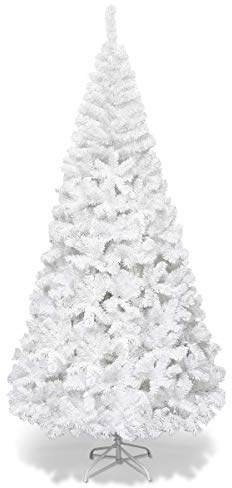 DREAMADE Albero di Natale, Artificiale Albero folto in PVC con Supporto in Metallo e Piedi, Bianco, Vari Dimensioni (2,4M)