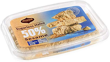 Achva Halva Tahini Tubs - Vanilla Flavour Tubs with 50% Sesame - Pack of 2 (300G each) - Plant-Based Sugar-Free Snack with 13G Protein - Sugar Free Halva Sesame - Kosher Certified Healthy Snacks
