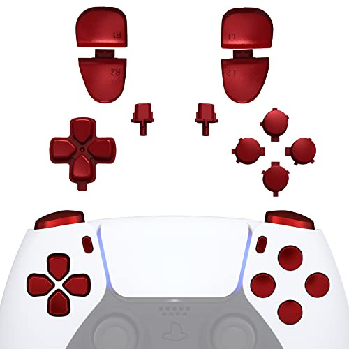 eXtremeRate Knöpfe für Ps5 Controller,Ersatz Tasten Aktionstasten Thumbsticks Steuerkreuz R1 L1 R2 L2 Triggers Share-Taste Options-Taste für Playstation 5 Controller-Rot