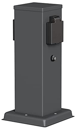 ledscom.de Presa da giardino a colonna POLLY per esterni, IP44, sensore crepuscolare, 2 vie, acciaio inox, antracite, quadrata, 27 cm