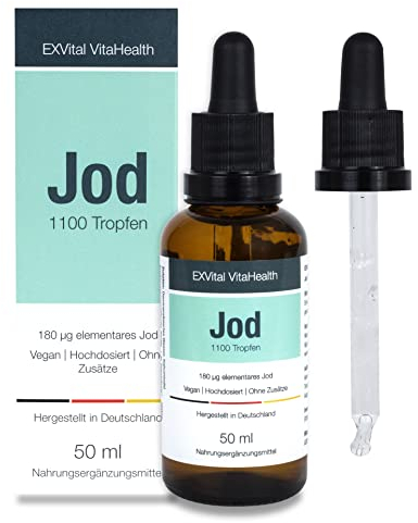 Jod Tropfen, 150 µg hochdosiertes Kaliumiodid pro Tagesdosis, flüssige Iodine, vegan, ohne Zusätze & ohne Alkohol, 50 ml, Made in Germany