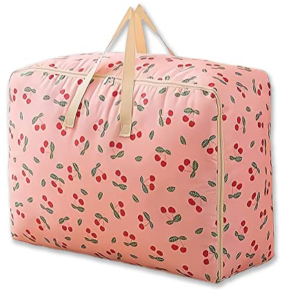 GRSTREE 84 l große Aufbewahrungstasche mit Reißverschlüssen – Taschen für Umzug, Bettwäsche, Unterbett-Aufbewahrungstasche für Bettdecke, Wäsche, Kleidung, Steppdecke (Kirsche)