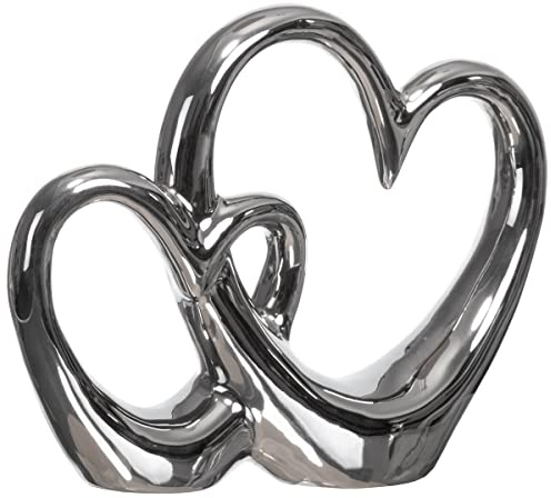 Brandsseller Deko Doppelherz ca. B 19 x H 15 x T 4 cm Aufsteller Doppelherzen in Silber Keramik Tischdeko Regaldeko Skulptur Tischdeko Regaldeko Skulptur