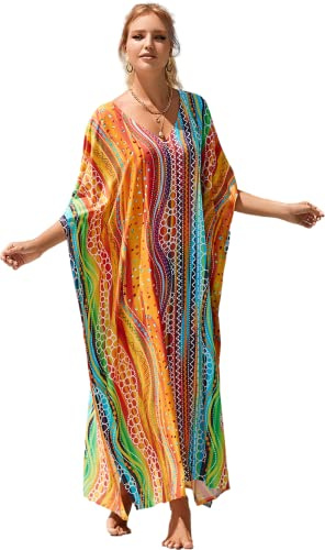 LOUSEA Kaftane für Damen, Übergröße, Badevertuschung, V-Ausschnitt, Fledermauskleid, lockere Passform, marokkanische Kaftan-Mumu-Kleider für Damen