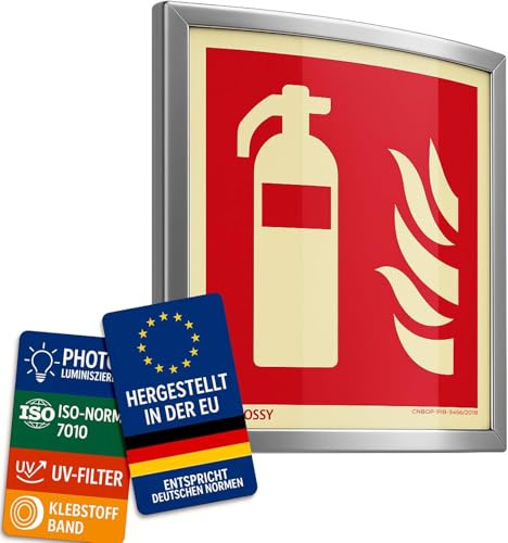 notlok Safety Work Feuerlöscher Schild 15x15cm nachleuchtend & glänzend | Schild Feuerlöscher im Kunststoffrahmen, Wetterfeste Brandschutz Piktogramme, Sicherheitsschilder nach DIN EN ISO 701