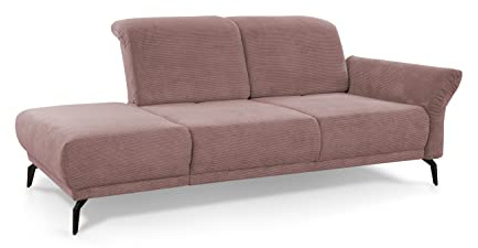 CAVADORE Recamiere Cooper - Chaise Longue con reposabrazos Derecho, Patas de Metal Negro y Funda Fina de Pana, 211 x 88 x 123 cm, Color Rosa