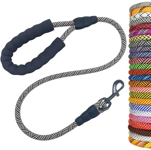 MayPaw 3ft Short Rope Dog Lead for Large Medium Dogs, Soft Handle, Black | 1/2-In Thick Nylon Rope, 3/4/6/7/8/10/12/15 FT, Daily Walking Training, Sturdy Metal Clip, Comfy Grip, More Nice Colors