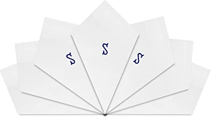 7 Stück weiße Satin-Taschentücher mit blauen bestickten Initialen, S