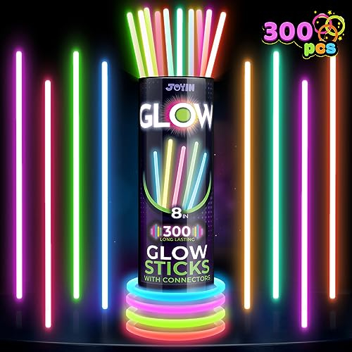 JOYIN 600 Neon Party Kit, 300 Pezzi 8 (20cm) bastoncini luminosi & 300 Connettori per braccialetti, Braccialetti e collane luminose per decorazioni pasquali, natalizie, di Halloween e nozze