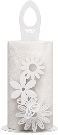 Arti & Mestieri Porta Rotoli Margherite dal design 100% Made in Italy ispirato alla natura, in Ferro, 15 x 33H cm (Bianco marmo)