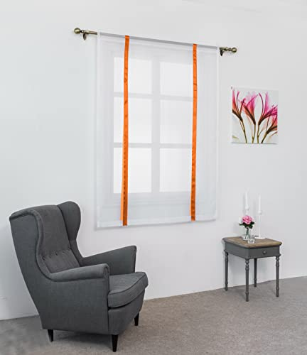 SIMPVALE 1 Piece Roman Blind Translucent Tulle Curtains Vertical Rod Pocket for Bedroom Kitchen Living Room Orange Ribbons Width 80 cm x Height 120 cm