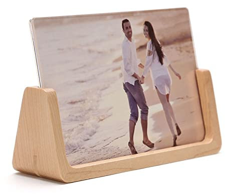 IXITON 15.2×20.3cm Cadre photo en bois massif,Cadre photo en acrylique transparent pour décoration de table et affichage sur le bureau (Forme en U horizontale 10×15cm)