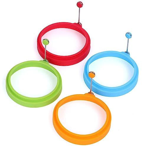 Bafnsiji 4 pezzi di anelli di uova in silicone, anelli di uova per friggere, anello di pancake in silicone, anelli di cucina per cucinare, stampo di pancake rotondo, anello di uovo fritto antiaderente