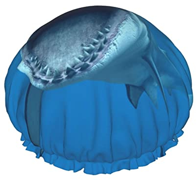 Duschhaube, großer weißer Hai, bedruckt, Badekappe, wasserdicht, wiederverwendbar, Duschhut für Damen und Herren, Haar-Badekappen