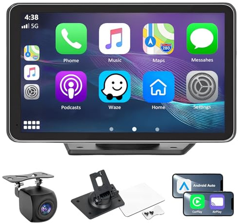 Carplay Screen for Car with Apple CarPlay/Android Auto, 7 Wireless Car Stereo, Portable Touchscreen Car Radio with Bluetooth, Backup Camera, GPS Navigation, Mirror Link,Multimedia Player All Vehicles