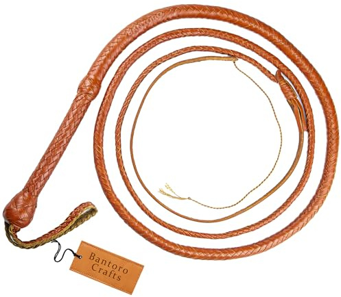 Bantoro Crafts Marrone Frusta in Pelle di Canguro Bullwhip16 Trecce Fili Pelle Intrecciata Frusta Che schiocca Forte (8 Piedi (2,4 Metri))